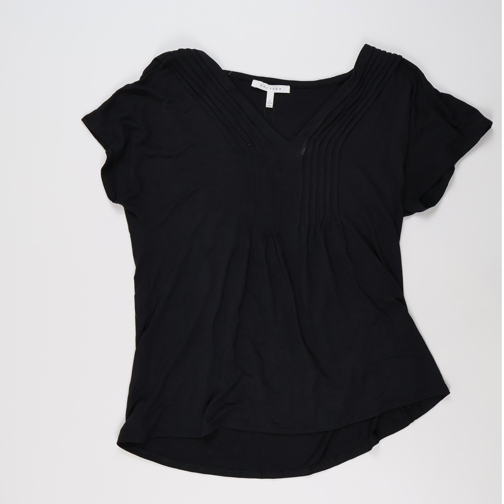 Sojourn Top Short Story V-Neck Pleated Black Solid Small NWT
